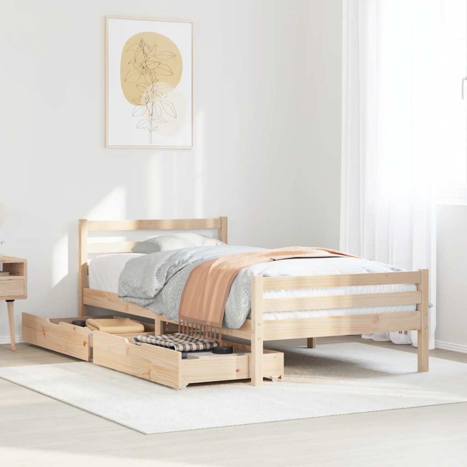 Estructura de cama sin colchón madera maciza de pino 100x200