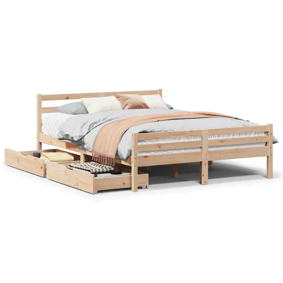 Estructura de cama sin colchón madera de pino blanco 150x200