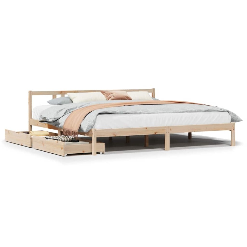 Estructura de cama sin colchón madera maciza de pino 200x200