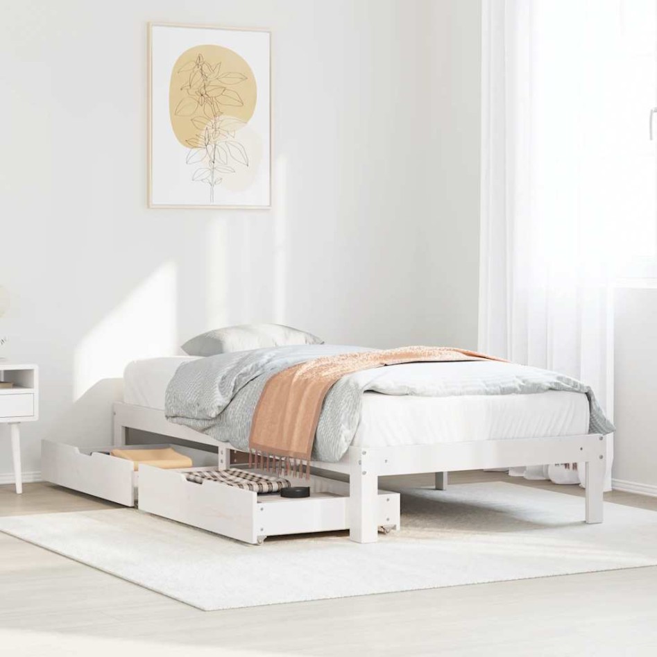 Estructura cama con cajones madera maciza pino blanca 90x190