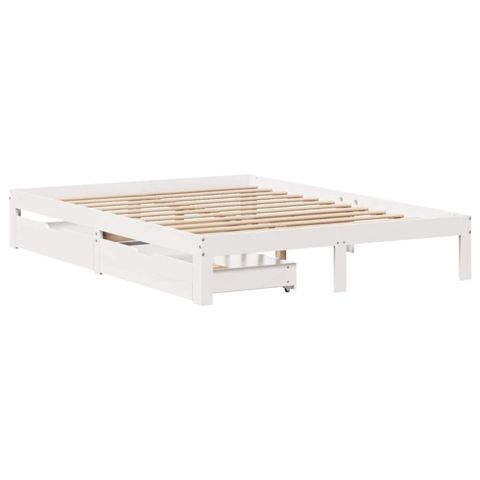 Estructura de cama con cajones madera de pino blanca 140x200
