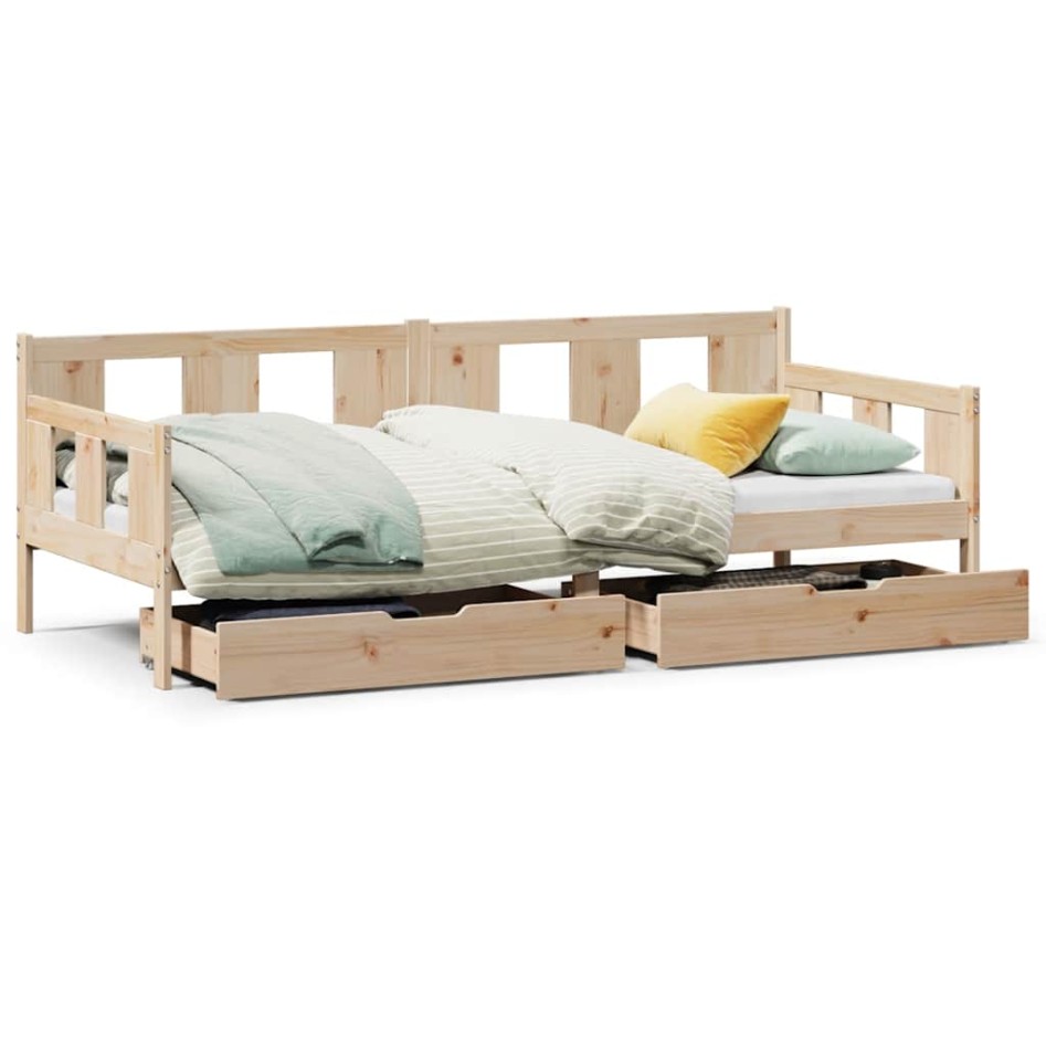Sofá cama con cajones madera maciza de pino 90x200