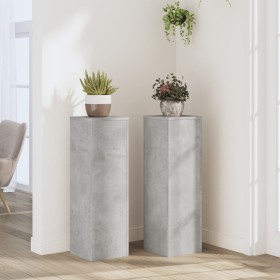 Soportes de plantas 2 uds madera gris hormigón 25x25x80