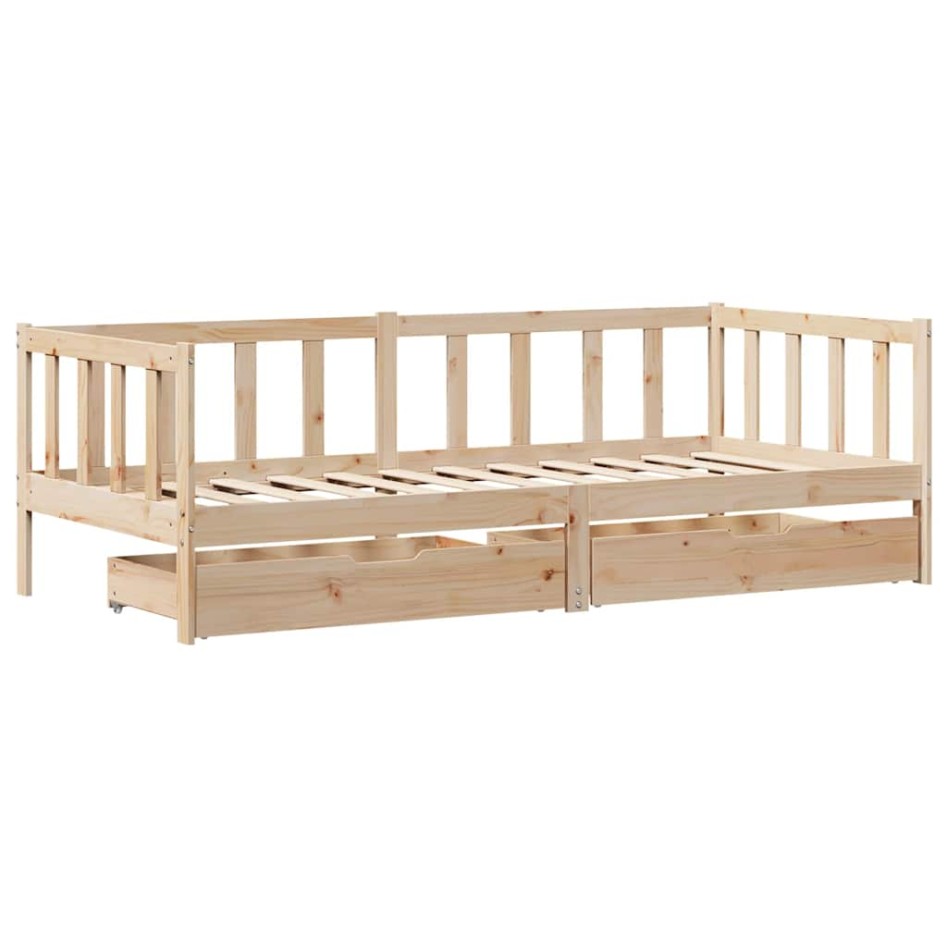 Sofá cama con cajones madera maciza de pino 90x200