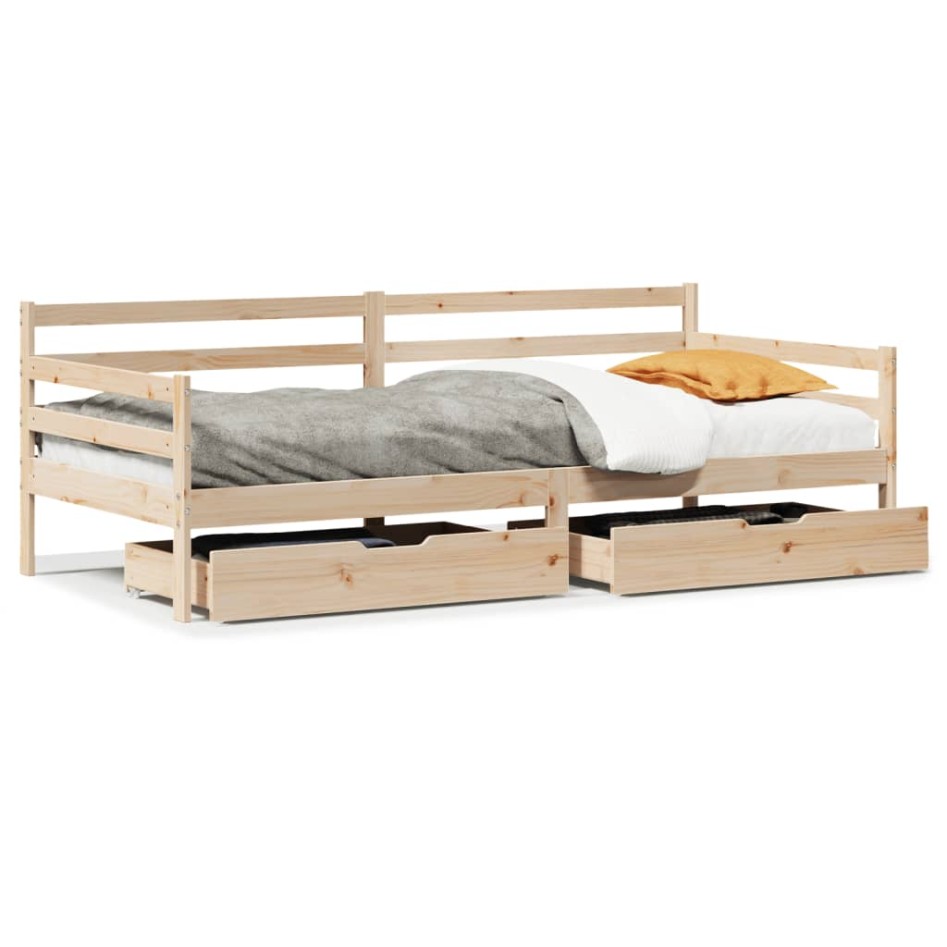 Sofá cama con cajones madera maciza de pino 90x200