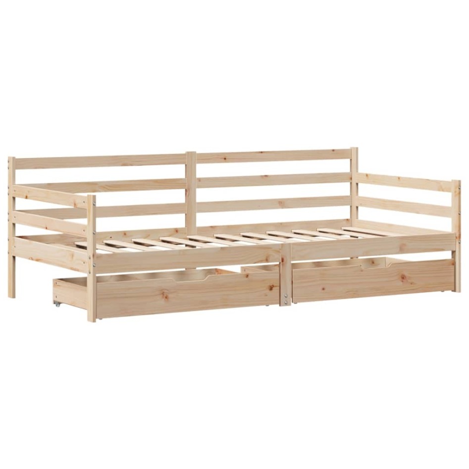 Sofá cama con cajones madera maciza de pino 90x200