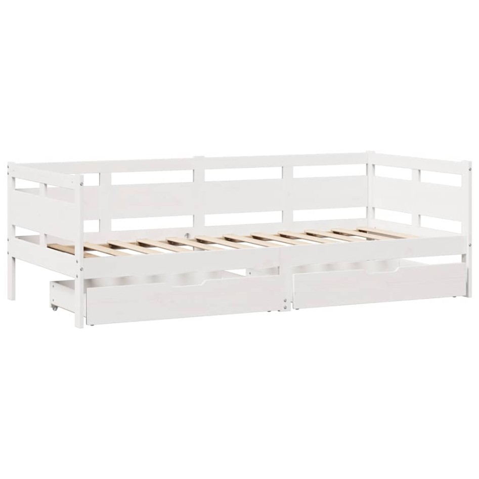 Sofá cama con cajones madera maciza de pino blanca 80x200