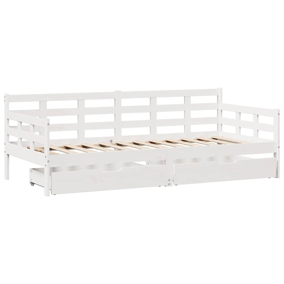 Sofá cama con cajones madera maciza de pino blanca 90x190