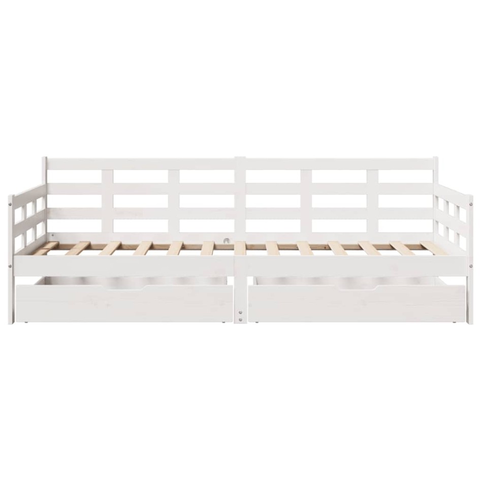 Sofá cama con cajones madera maciza de pino blanca 90x190