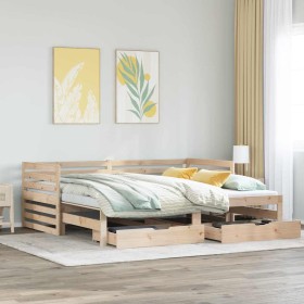 Sofá cama con cajones madera maciza de pino 90x200