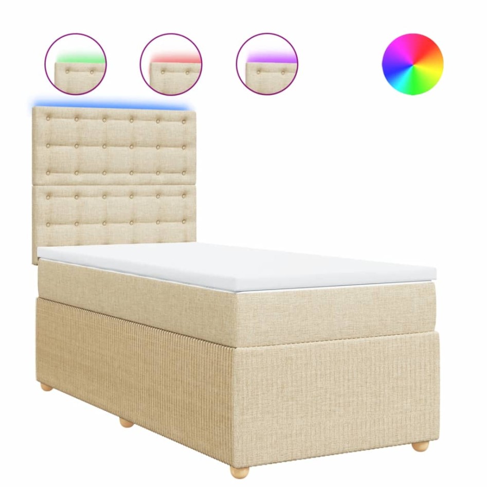 Cama box spring con colchón tela color crema 90x200