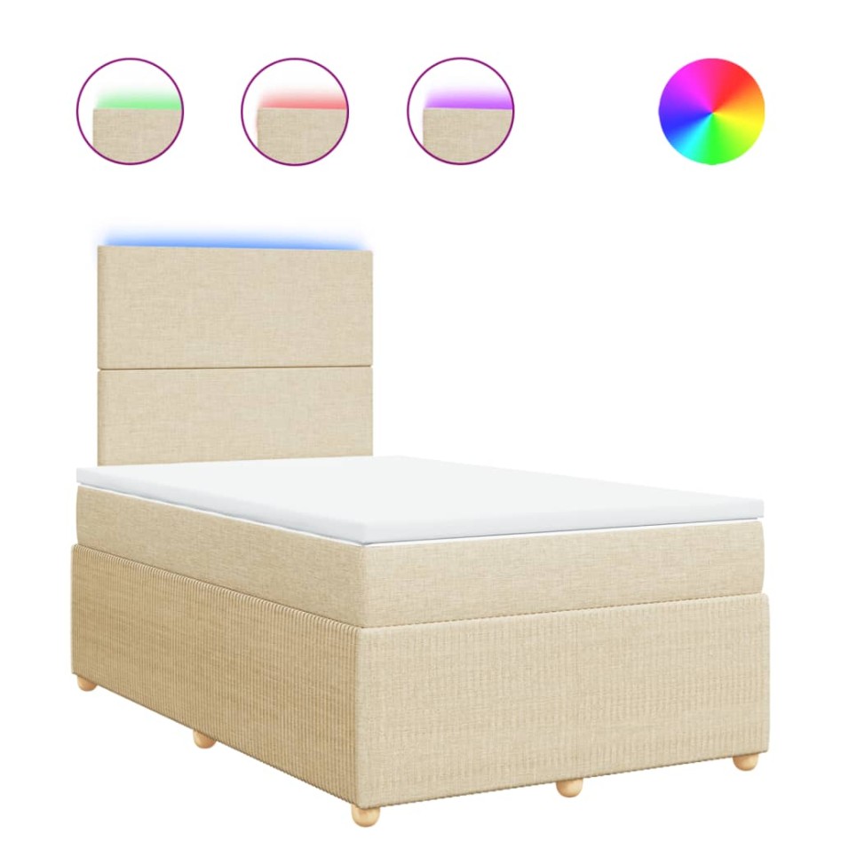 Cama box spring con colchón tela color crema 120x190