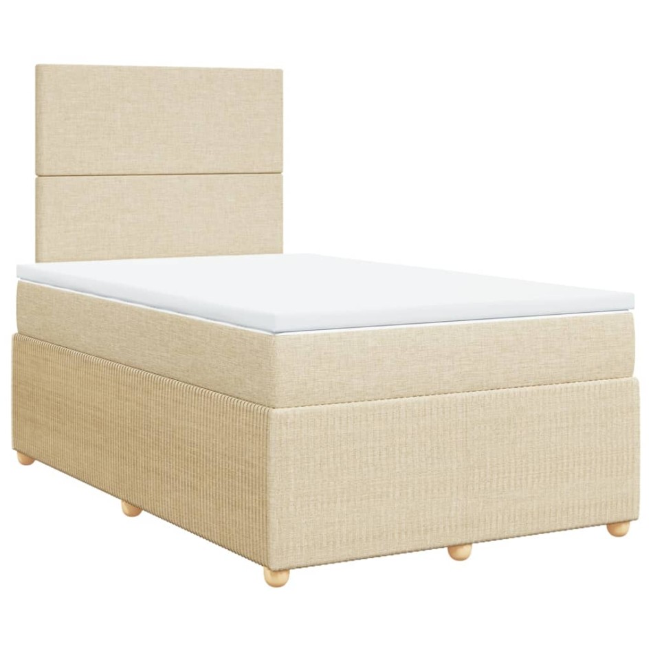 Cama box spring con colchón tela color crema 120x190