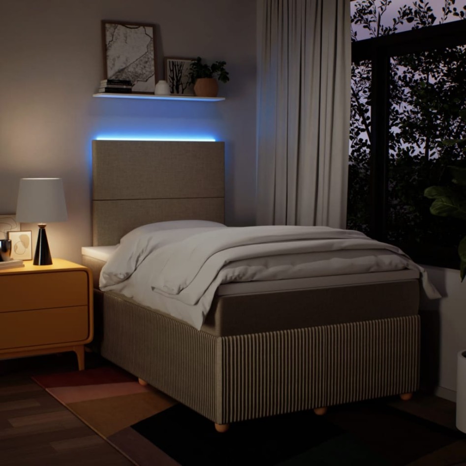 Cama box spring con colchón tela color crema 120x190