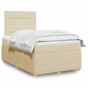 Cama box spring con colchón tela color crema 120x190