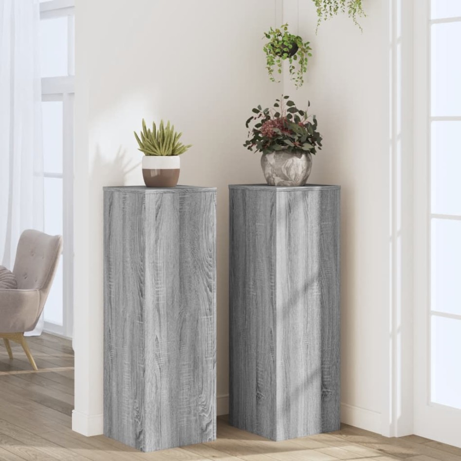 Soportes para plantas 2 uds madera gris Sonoma 33x33x100
