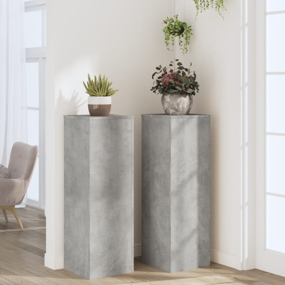 Soportes para plantas 2 uds madera gris hormigón 33x33x100