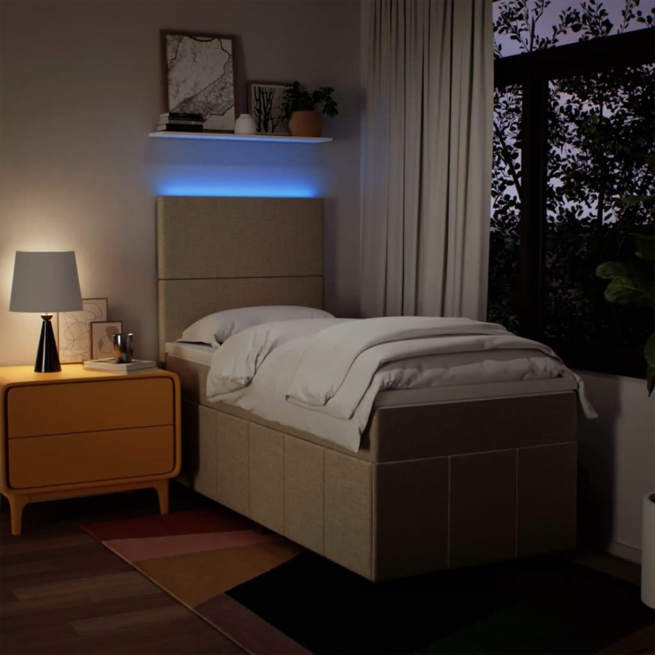 Cama box spring con colchón tela color crema 100x200