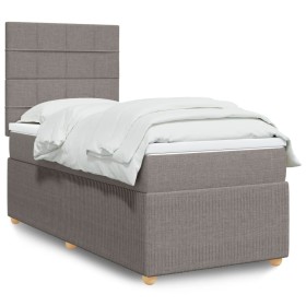 Cama box spring con colchón tela gris taupe 80x200