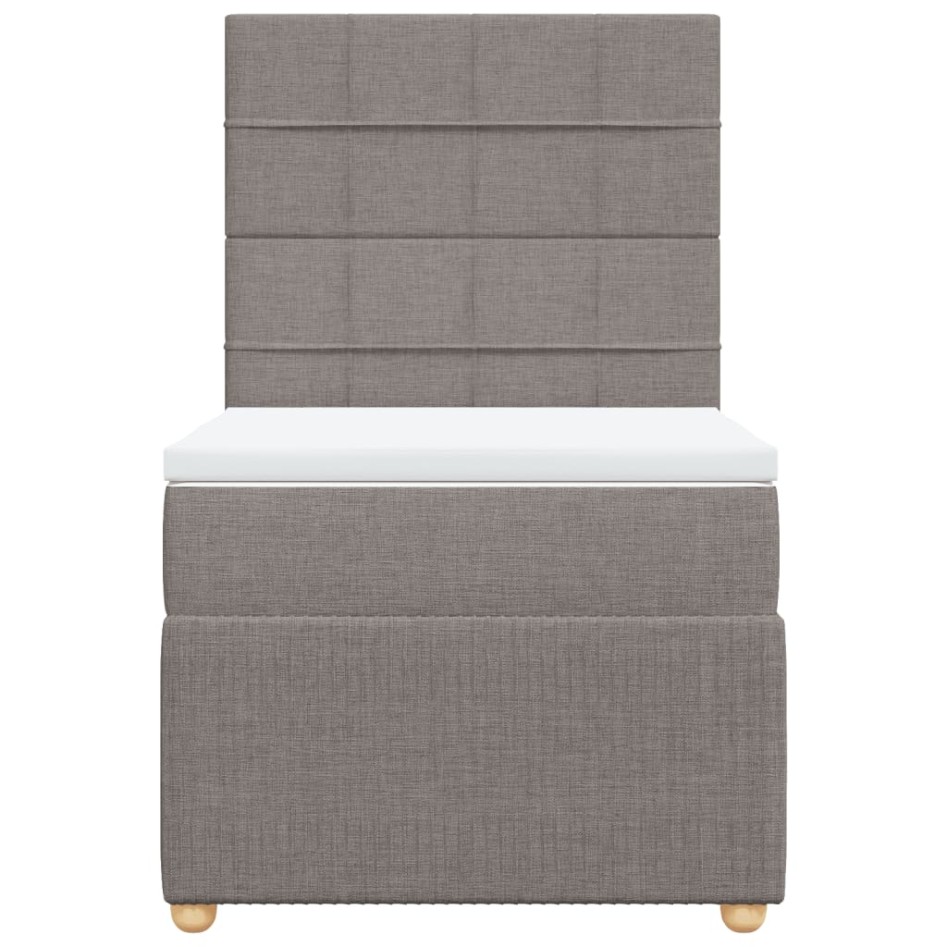 Cama box spring con colchón tela gris taupe 80x200