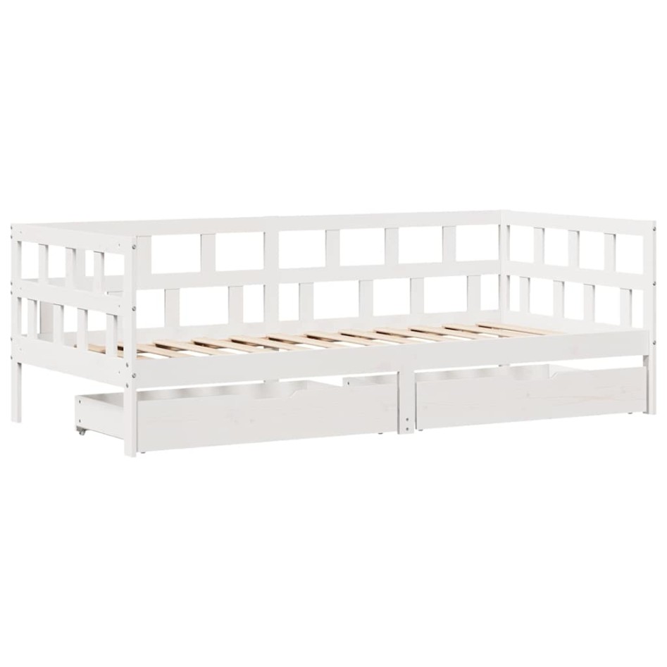 Sofá cama con cajones madera maciza de pino blanco 90x200