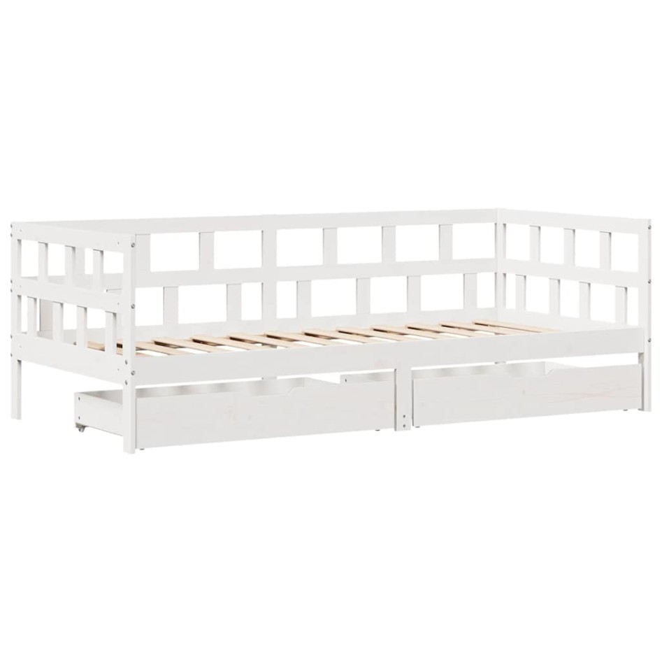 Sofá cama con cajones madera maciza de pino blanca 80x200