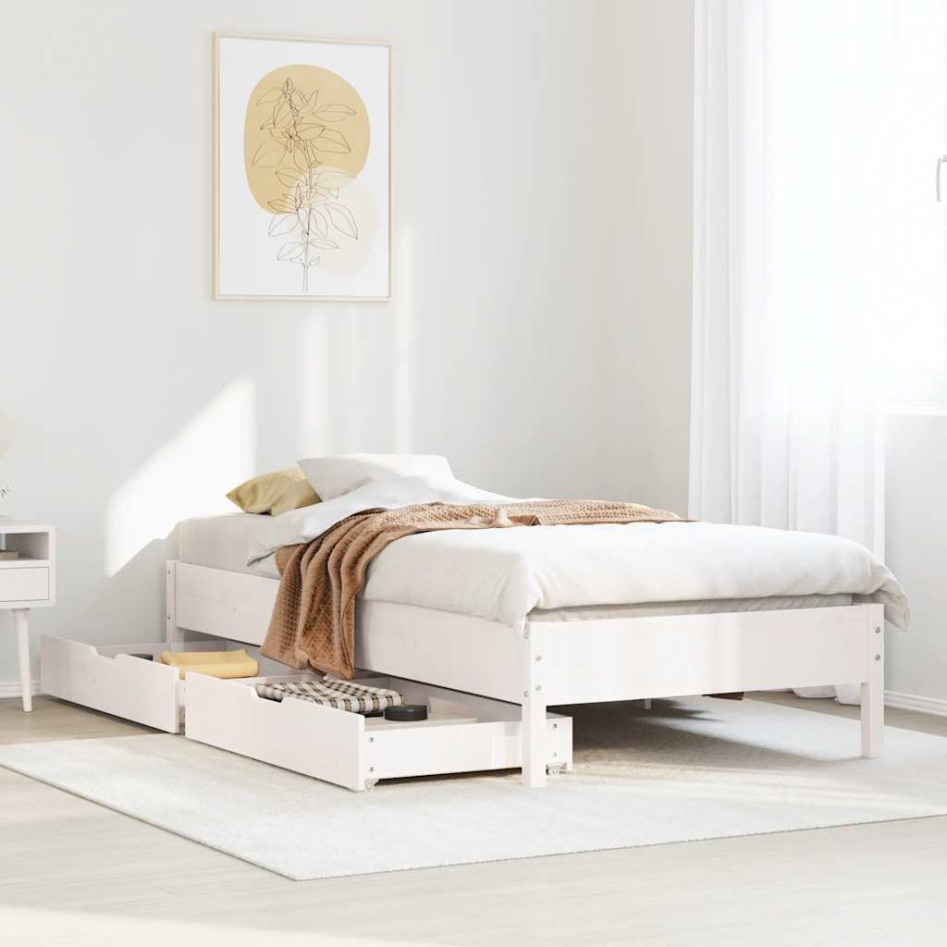 Estructura de cama sin colchón madera de pino blanca 90x200