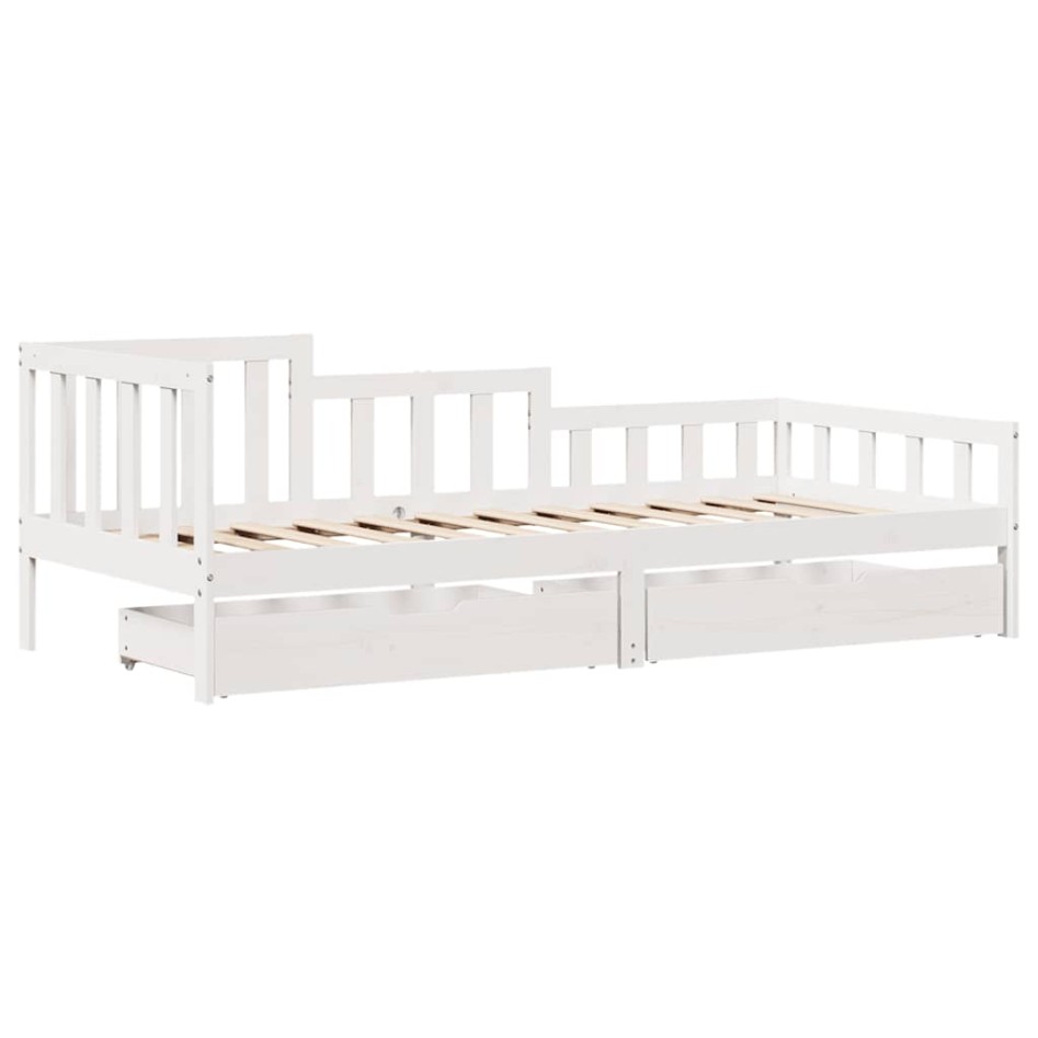 Sofá cama con cajones madera maciza de pino blanca 90x190