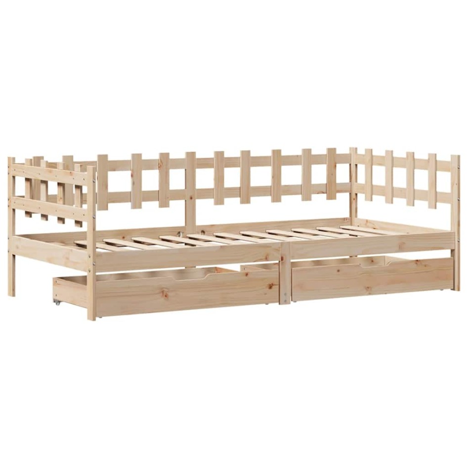 Sofá cama con cajones madera maciza de pino 90x200
