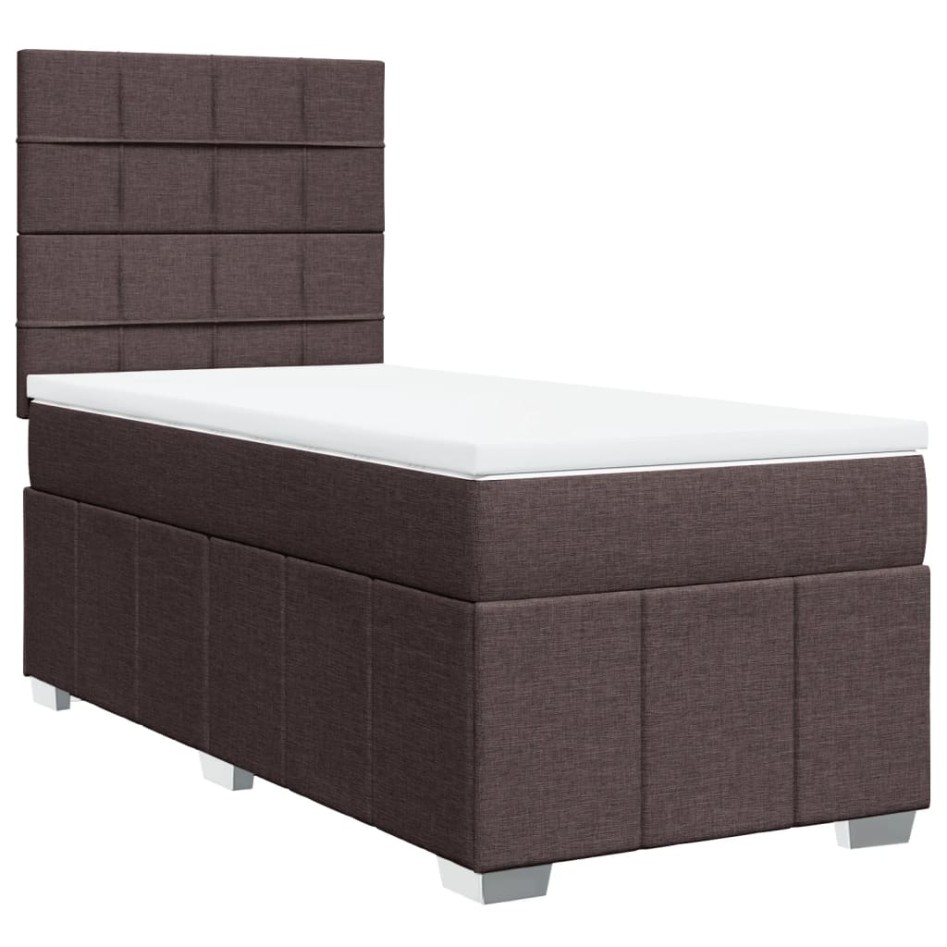 Cama box spring con colchón tela marrón oscuro 80x200