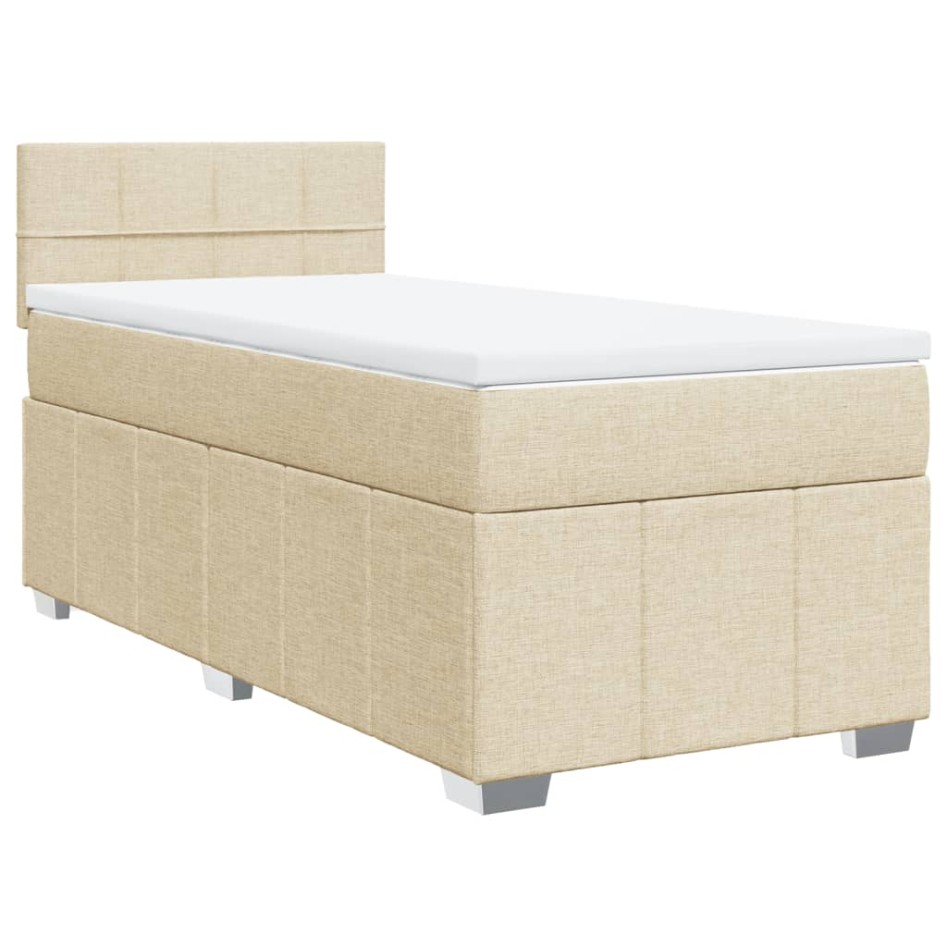 Cama box spring con colchón tela color crema 100x200