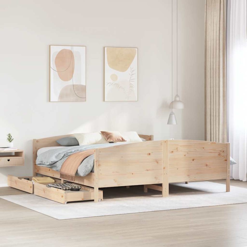 Estructura de cama sin colchón madera maciza de pino 200x200