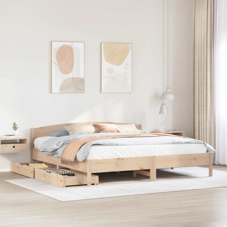 Estructura de cama sin colchón madera maciza de pino 180x200