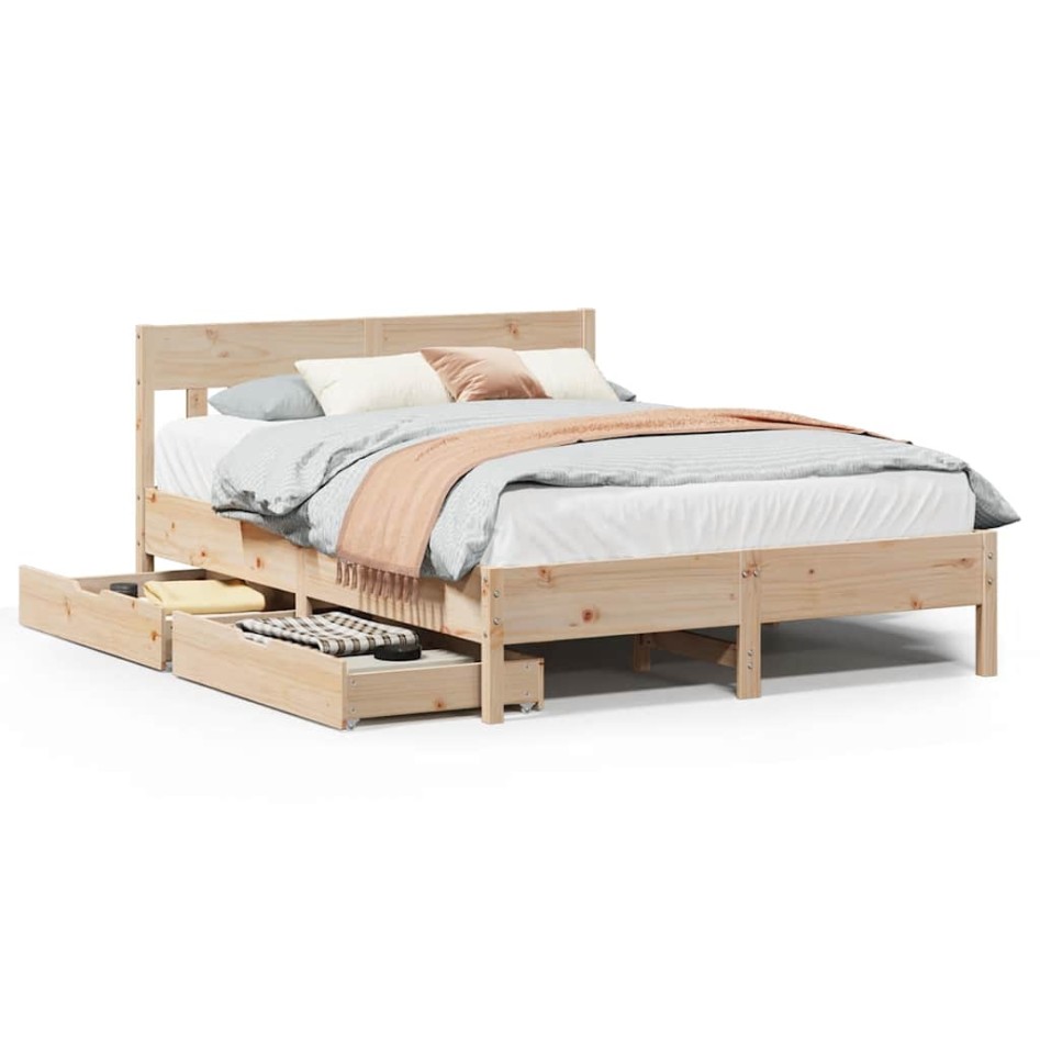 Estructura de cama sin colchón madera de pino blanca 140x200