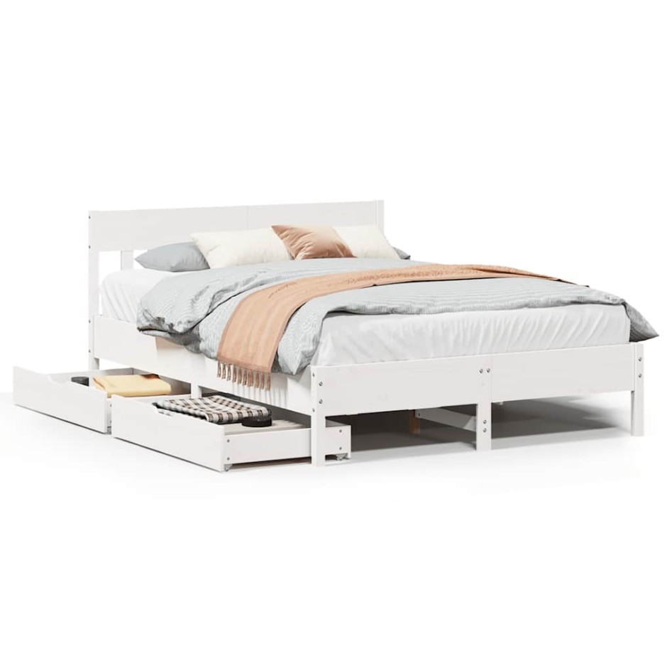 Estructura de cama sin colchón madera maciza blanca 120x190