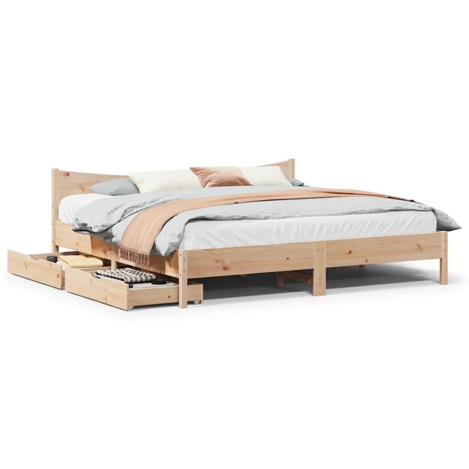 Estructura de cama con cajones madera maciza de pino 200x200