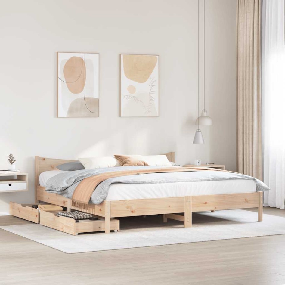 Estructura de cama con cajones madera maciza de pino 200x200