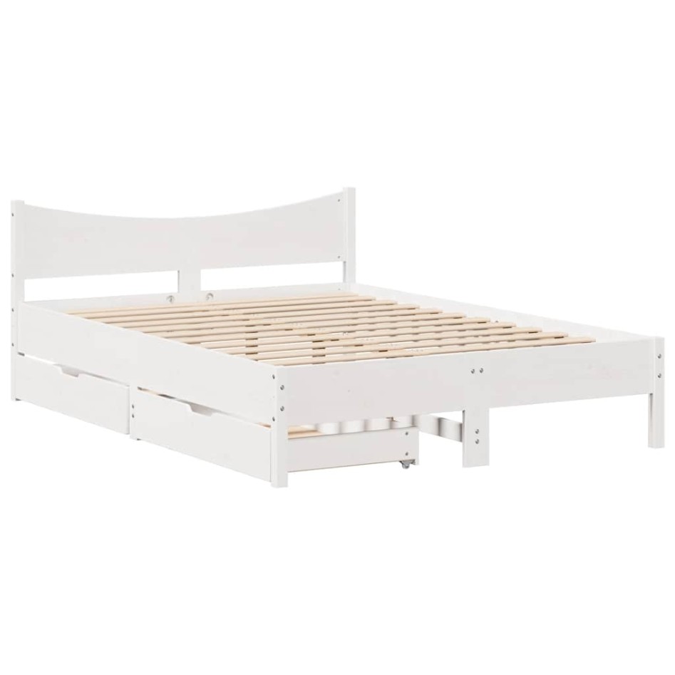 Estructura de cama con cajones madera de pino blanca 160x200