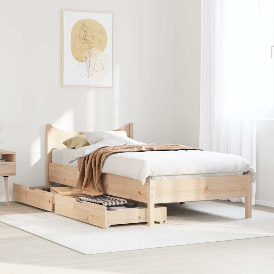Estructura de cama con cajones madera maciza de pino 90x200