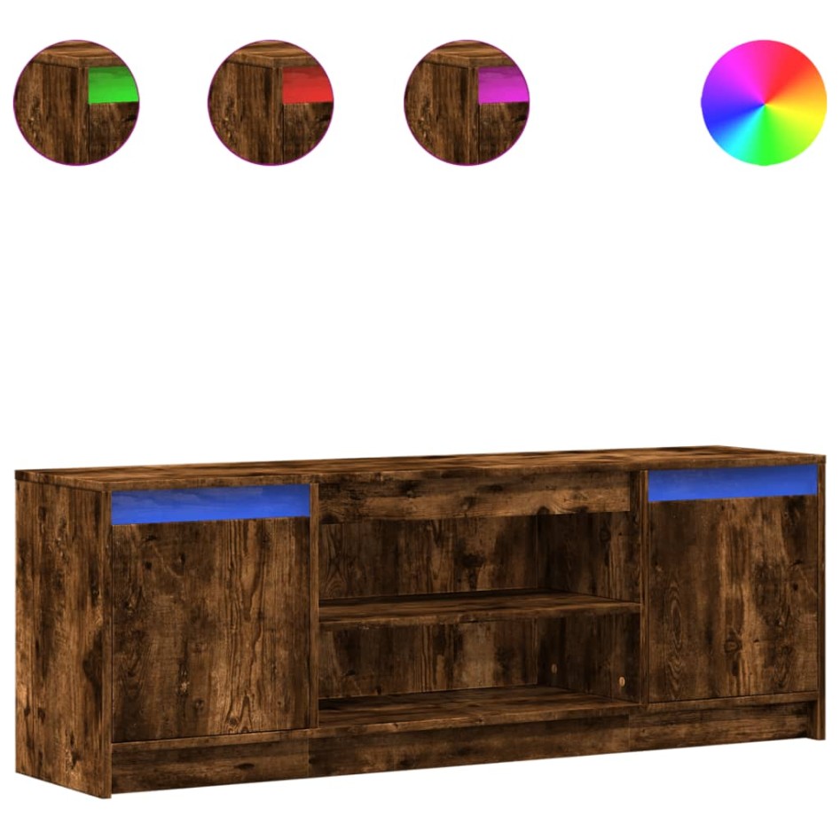 Mueble de TV LED madera ingeniería roble ahumado 139,5x34x50