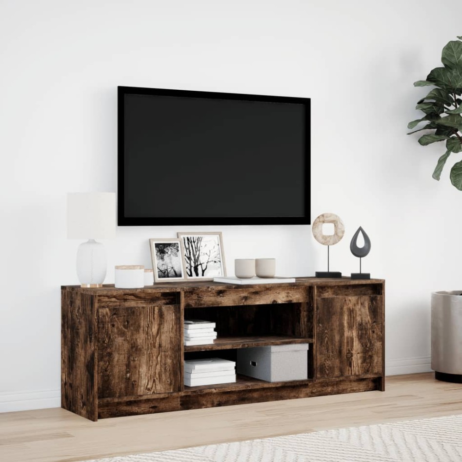 Mueble de TV LED madera ingeniería roble ahumado 139,5x34x50