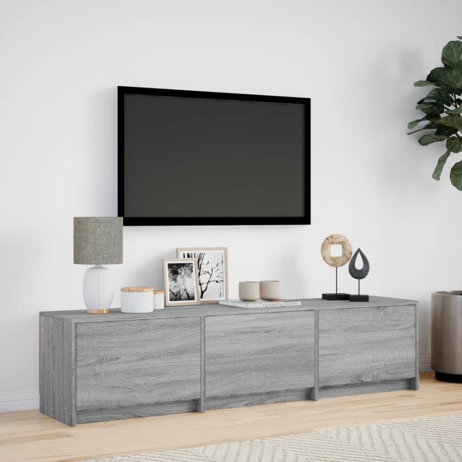 Mueble de TV con LED madera ingeniería gris Sonoma 165x34x40