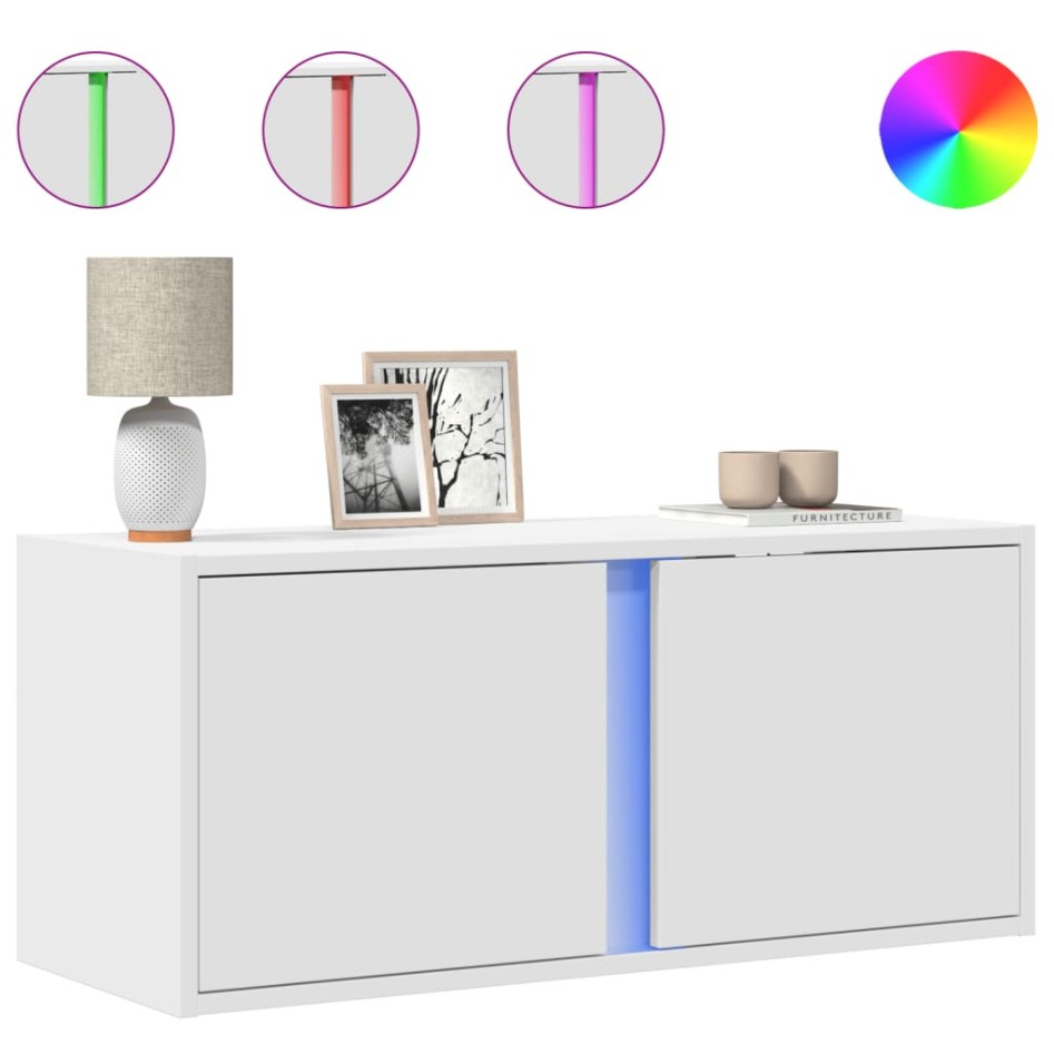 Mueble de TV de pared con luces LED blanco 80x31x35