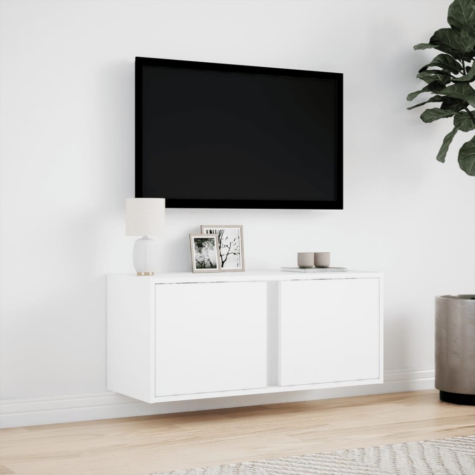 Mueble de TV de pared con luces LED blanco 80x31x35