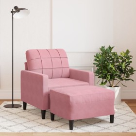Sillón con taburete terciopelo rosa 60