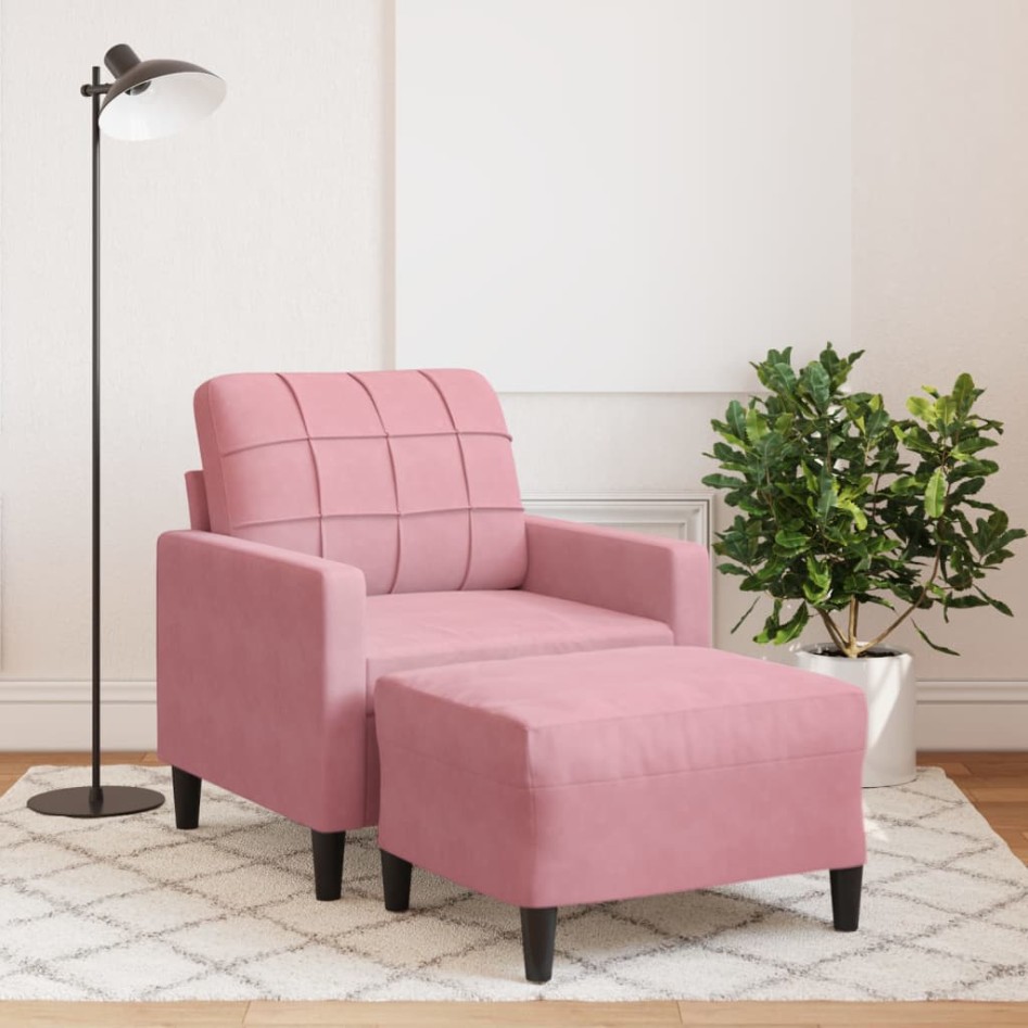 Sillón con taburete terciopelo rosa 60