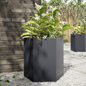 Jardinera hexagonal acero gris antracita 46x40x45