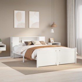 Cama con estantería sin colchón madera maciza blanca 140x200