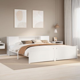 Cama con estantería sin colchón madera maciza blanca 180x200