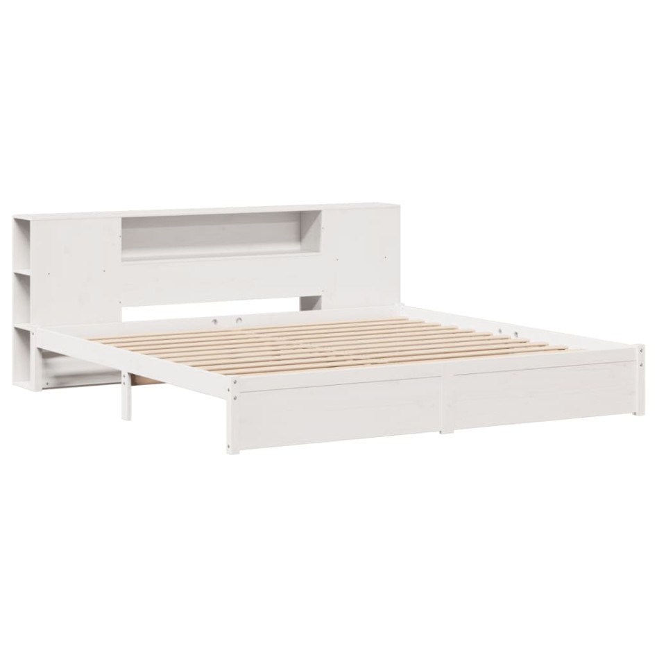 Cama con estantería sin colchón madera maciza blanca 200x200